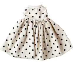 LARGE DOLL DRESS IN BLACK SPOT LINEN