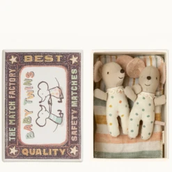 Maileg TWINS, BABY MICE IN MATCHBOX -POLKA DOTS