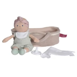 Tikiri KNITTED CARRY COT WITH REMI BABY LIGHT SKIN, SOOTHER AND BLANKET